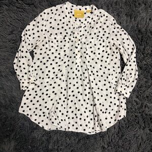 Anthropologie Maeve women's Brunia Black Polka Dot Henley work Blouse size xs